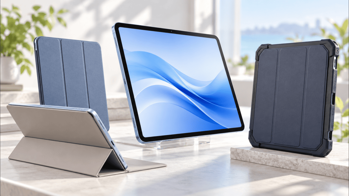 13インチiPad Air向けの薄型フォリオケースやスタンドケース、耐衝撃ケースを比較したイメージ