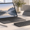 13インチiPad Air用キーボードケースとトラックパッド付きケース、外付けキーボードを比較したデスク環境