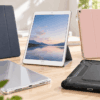 iPad Air第3世代10.5インチ向けケースの選び方をイメージした比較画像。三つ折りカバー、透明ケース、ピンクの手帳型ケース、黒い耐衝撃ケースを並べた様子