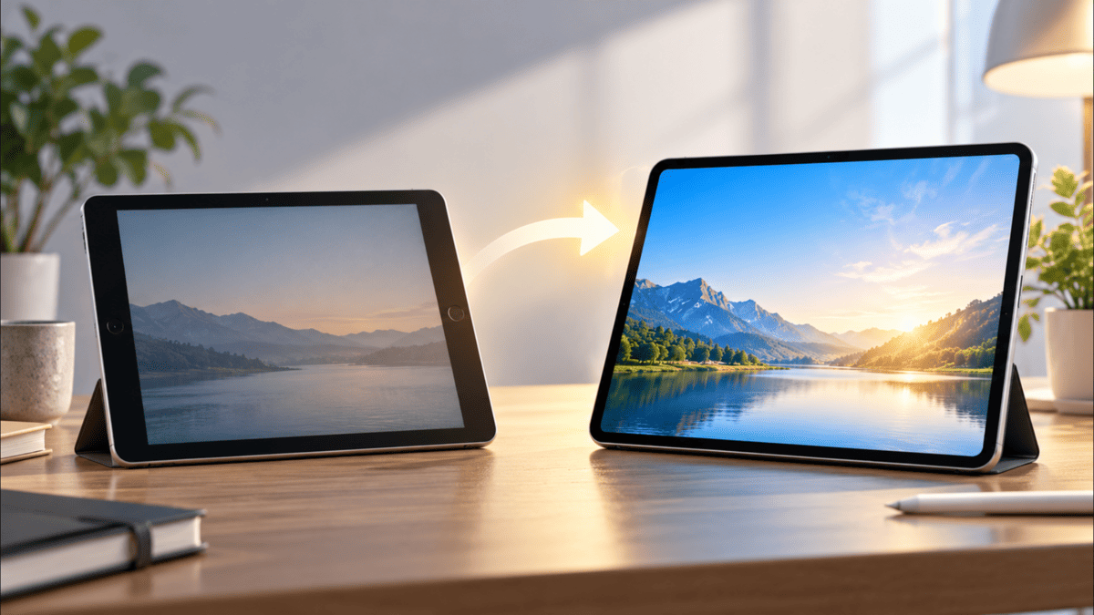 iPad Air第3世代から新しいモデルへの買い替えをイメージした2台のタブレット