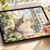 iPad Air 第5世代でペンを使いデジタルイラストを描いている様子