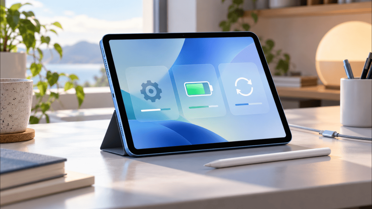 iPad Air 第5世代のサポート期間やバッテリー寿命をイメージしたタブレット
