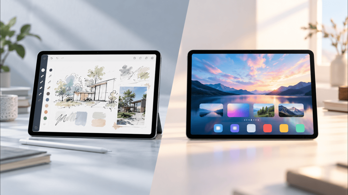 iPad Air第5世代と第4世代の違いを比較するイメージとして2台のタブレットを並べた様子
