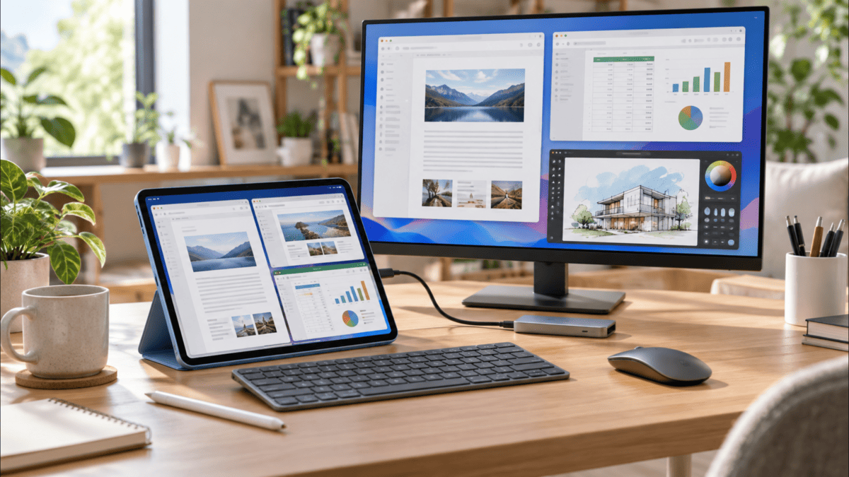 iPad Air 第5世代を外部モニターやキーボード、マウスと接続して仕事用PCのように使うデスク環境