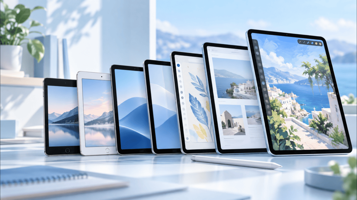 歴代iPad Airの世代ごとのサイズやデザインの違いを比較したイメージ