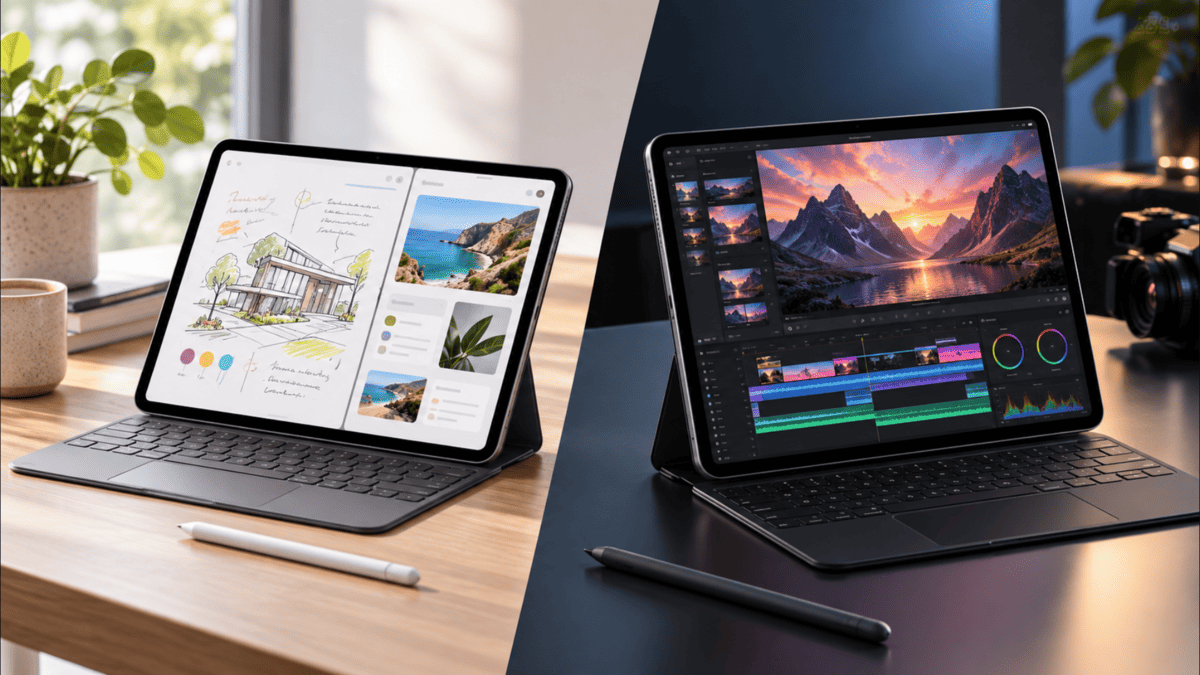 iPad AirとiPad Proの違いをイメージした2台のタブレット比較