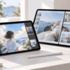 iPad Air M4の11インチと13インチをイメージした2台のタブレットを比較している様子