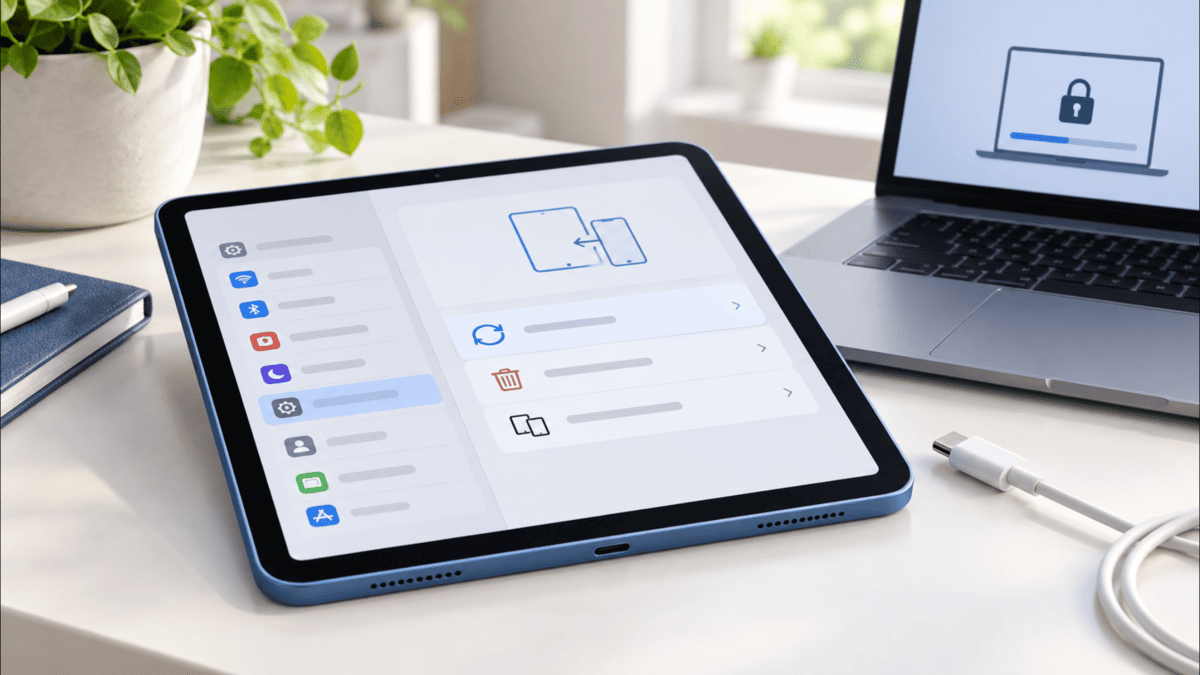 iPad Airの初期化とパスコード忘れ時の復元をイメージした画面