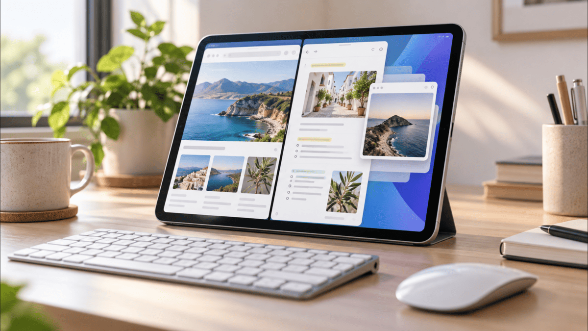 iPad Airで2つのアプリを並べて2画面表示し、マルチタスクしているイメージ