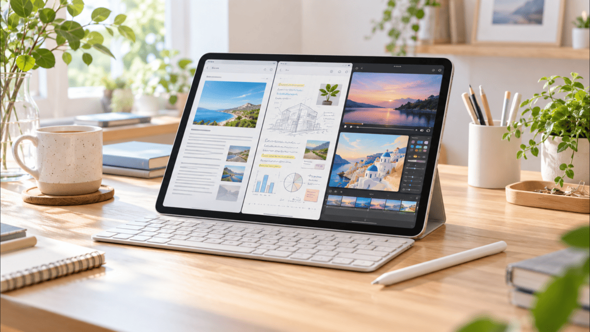 iPad Airで仕事・勉強・動画視聴・イラストなどを楽しむ活用イメージ