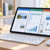 iPad AirでWordやExcelなどのOffice作業を行うためキーボードとマウスを組み合わせたデスク環境